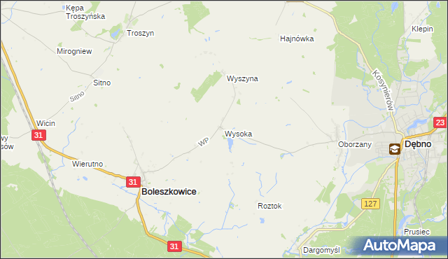 mapa Wysoka gmina Boleszkowice, Wysoka gmina Boleszkowice na mapie Targeo