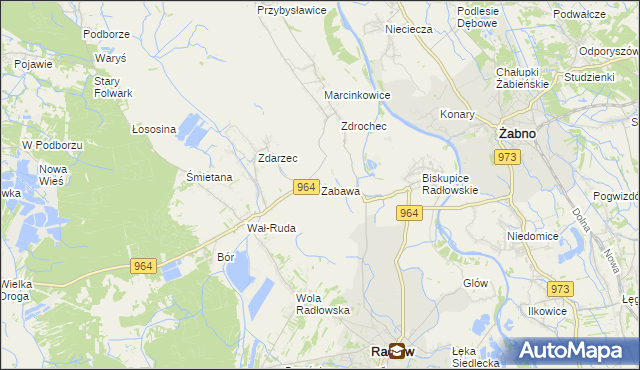 mapa Zabawa gmina Radłów, Zabawa gmina Radłów na mapie Targeo
