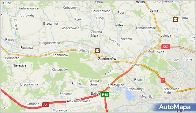 mapa Zabierzów powiat krakowski, Zabierzów powiat krakowski na mapie Targeo