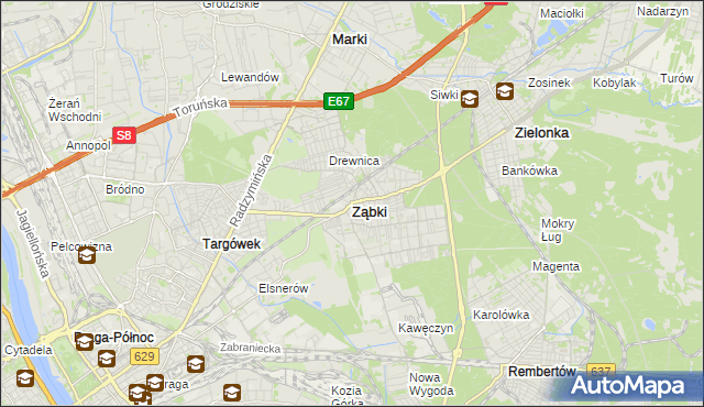 mapa Ząbki powiat wołomiński, Ząbki powiat wołomiński na mapie Targeo