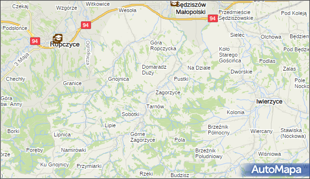 mapa Zagorzyce gmina Sędziszów Małopolski, Zagorzyce gmina Sędziszów Małopolski na mapie Targeo