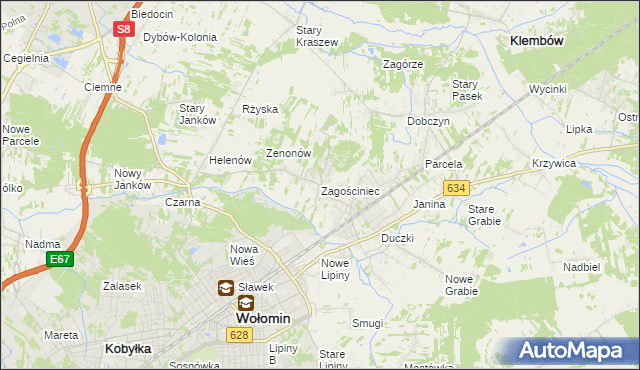 mapa Zagościniec gmina Wołomin, Zagościniec gmina Wołomin na mapie Targeo