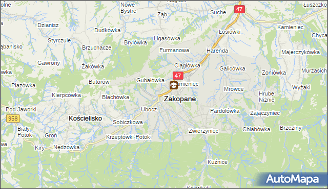 mapa Zakopanego, Zakopane na mapie Targeo