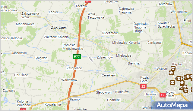 mapa Zdziechów gmina Zakrzew, Zdziechów gmina Zakrzew na mapie Targeo