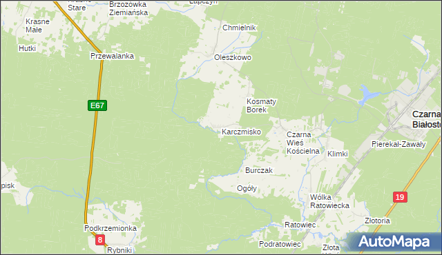 mapa Karczmisko gmina Czarna Białostocka, Karczmisko gmina Czarna Białostocka na mapie Targeo