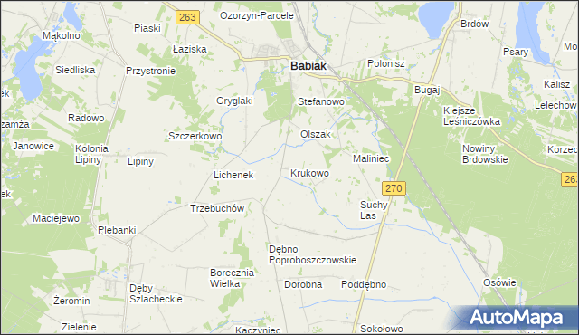 mapa Krukowo gmina Babiak, Krukowo gmina Babiak na mapie Targeo