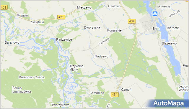 mapa Radzewo gmina Kórnik, Radzewo gmina Kórnik na mapie Targeo
