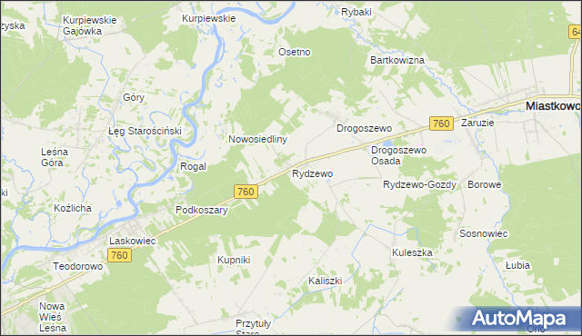 mapa Rydzewo gmina Miastkowo, Rydzewo gmina Miastkowo na mapie Targeo