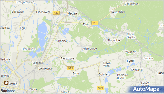 mapa Adamowice gmina Lyski, Adamowice gmina Lyski na mapie Targeo