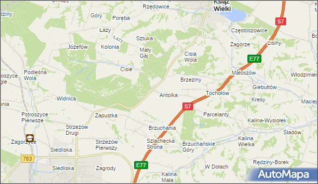 mapa Antolka gmina Książ Wielki, Antolka gmina Książ Wielki na mapie Targeo