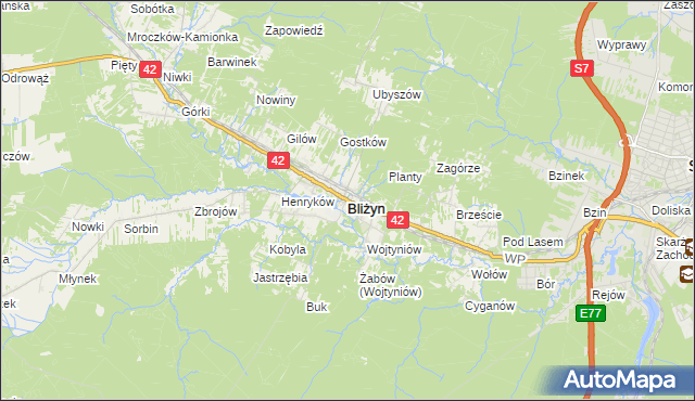 mapa Bliżyn, Bliżyn na mapie Targeo