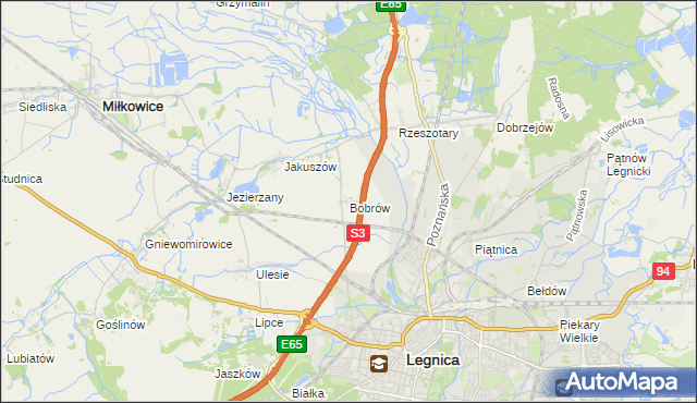 mapa Bobrów gmina Miłkowice, Bobrów gmina Miłkowice na mapie Targeo