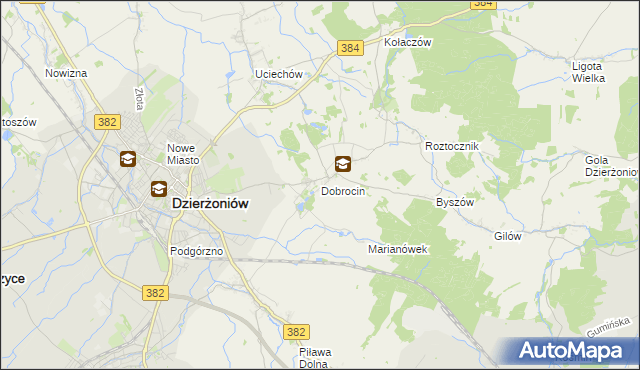 mapa Dobrocin gmina Dzierżoniów, Dobrocin gmina Dzierżoniów na mapie Targeo