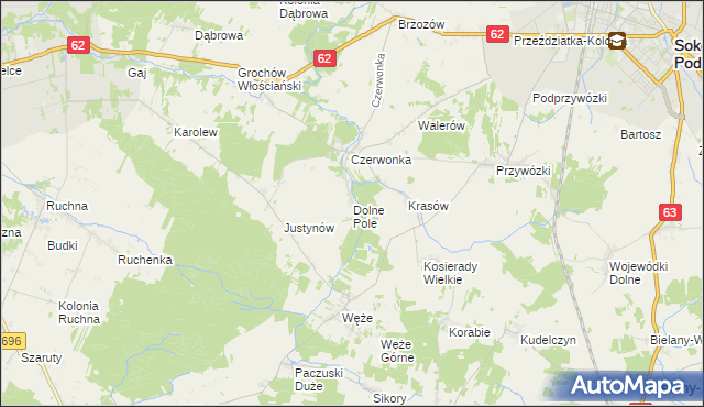 mapa Dolne Pole gmina Sokołów Podlaski, Dolne Pole gmina Sokołów Podlaski na mapie Targeo