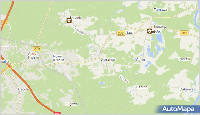 mapa Droszków gmina Zabór, Droszków gmina Zabór na mapie Targeo