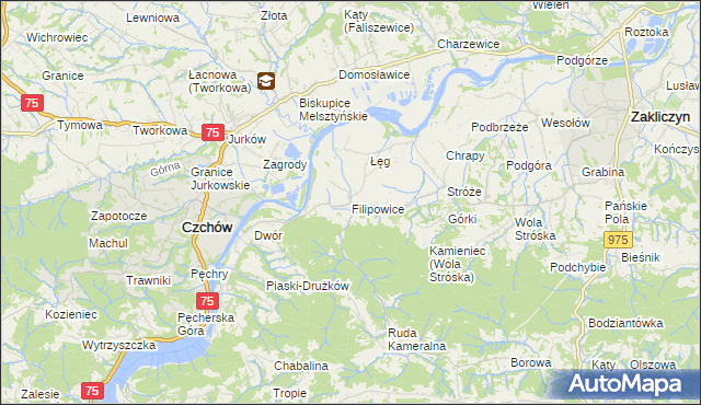 mapa Filipowice gmina Zakliczyn, Filipowice gmina Zakliczyn na mapie Targeo