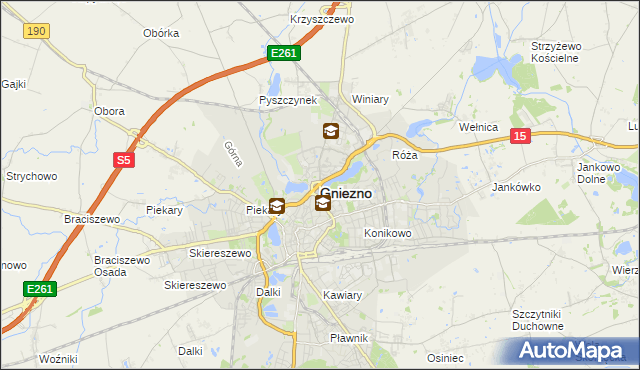 mapa Gniezna, Gniezno na mapie Targeo