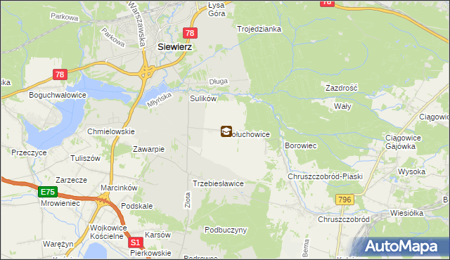 mapa Gołuchowice gmina Siewierz, Gołuchowice gmina Siewierz na mapie Targeo