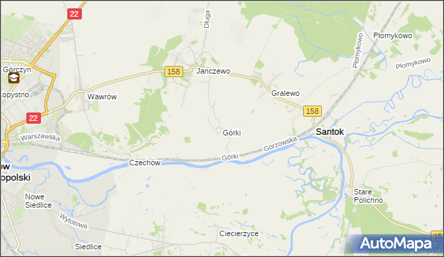 mapa Górki gmina Santok, Górki gmina Santok na mapie Targeo