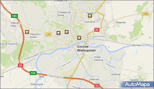 mapa Gorzów Wielkopolski, Gorzów Wielkopolski na mapie Targeo