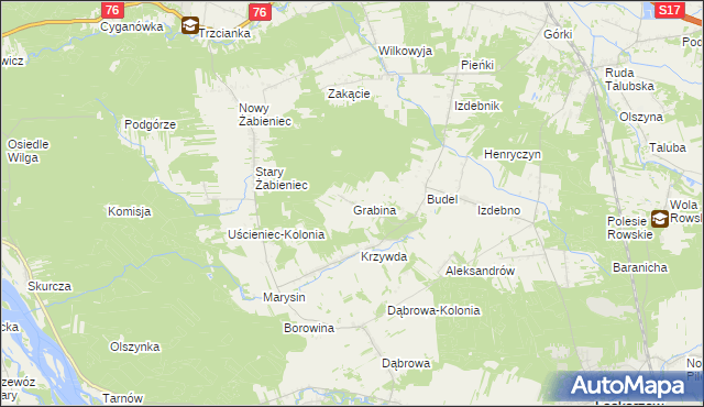 mapa Grabina gmina Łaskarzew, Grabina gmina Łaskarzew na mapie Targeo