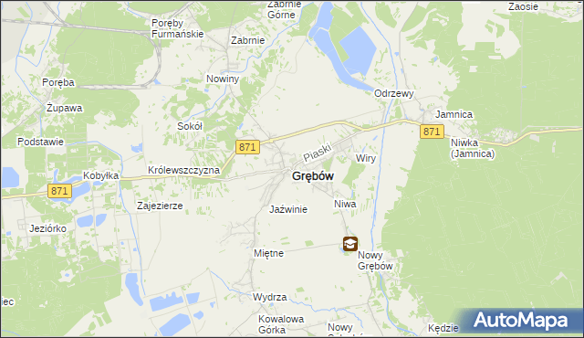 mapa Grębów powiat tarnobrzeski, Grębów powiat tarnobrzeski na mapie Targeo