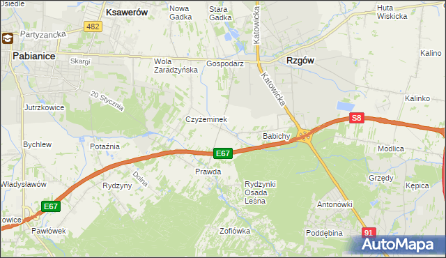 mapa Guzew gmina Rzgów, Guzew gmina Rzgów na mapie Targeo