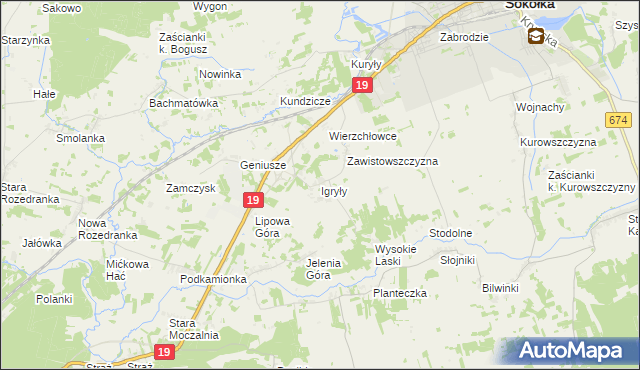 mapa Igryły, Igryły na mapie Targeo