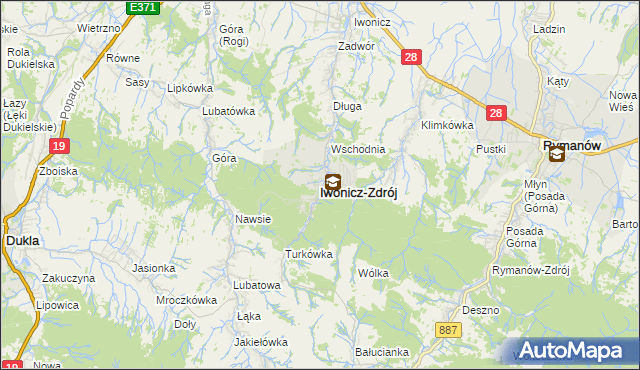 mapa Iwonicz-Zdrój, Iwonicz-Zdrój na mapie Targeo