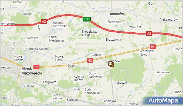 mapa Janów gmina Mińsk Mazowiecki, Janów gmina Mińsk Mazowiecki na mapie Targeo