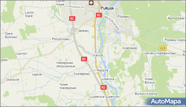 mapa Kacice gmina Pułtusk, Kacice gmina Pułtusk na mapie Targeo