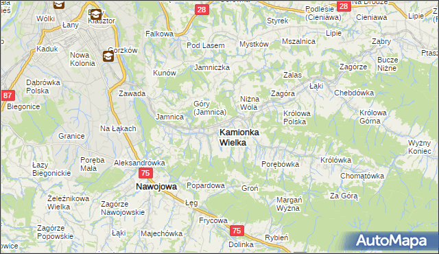 mapa Kamionka Wielka, Kamionka Wielka na mapie Targeo