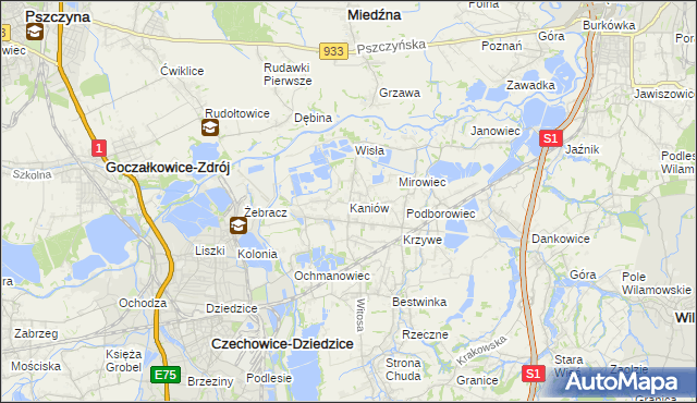 mapa Kaniów gmina Bestwina, Kaniów gmina Bestwina na mapie Targeo