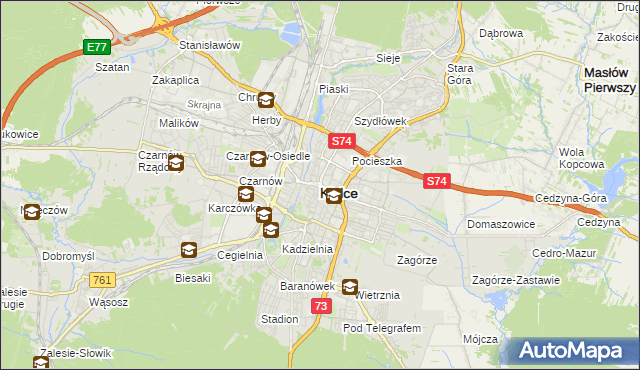 mapa Kielc, Kielce na mapie Targeo