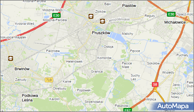 mapa Komorów gmina Michałowice, Komorów gmina Michałowice na mapie Targeo