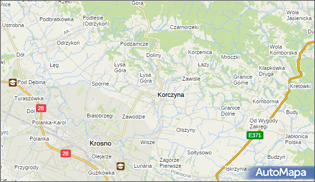 mapa Korczyna powiat krośnieński, Korczyna powiat krośnieński na mapie Targeo