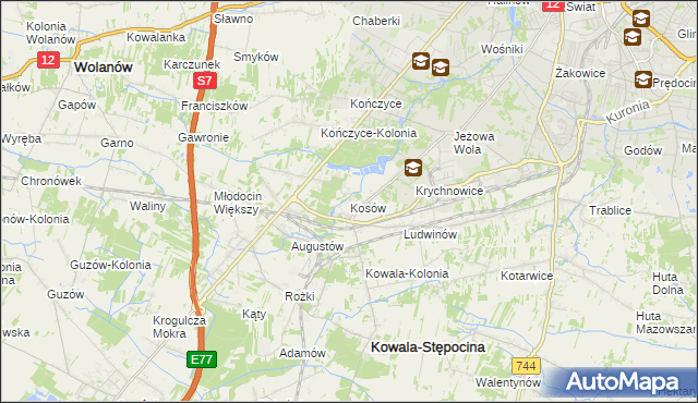 mapa Kosów gmina Kowala, Kosów gmina Kowala na mapie Targeo
