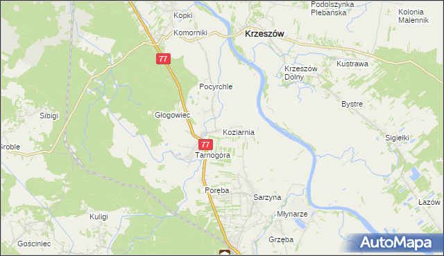 mapa Koziarnia, Koziarnia na mapie Targeo