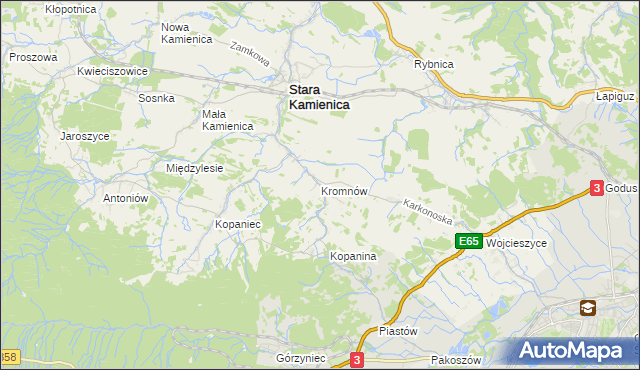 mapa Kromnów gmina Stara Kamienica, Kromnów gmina Stara Kamienica na mapie Targeo