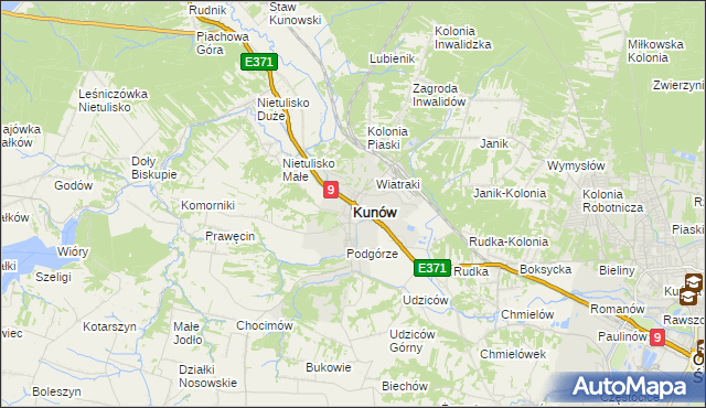 mapa Kunów powiat ostrowiecki, Kunów powiat ostrowiecki na mapie Targeo