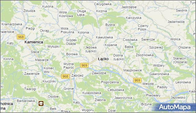 mapa Łącko powiat nowosądecki, Łącko powiat nowosądecki na mapie Targeo