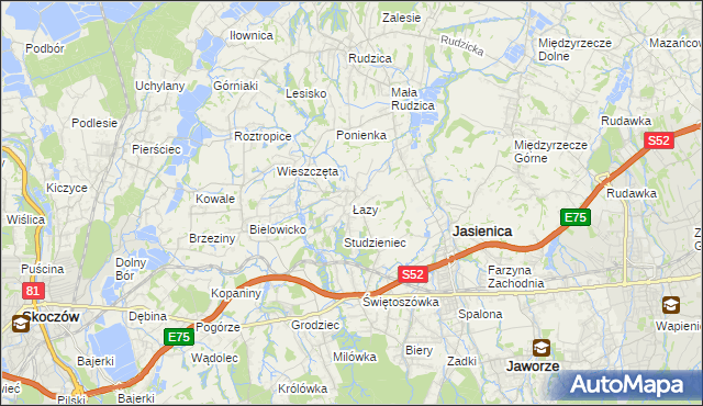 mapa Łazy gmina Jasienica, Łazy gmina Jasienica na mapie Targeo
