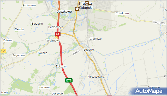 mapa Łęgowo gmina Pruszcz Gdański, Łęgowo gmina Pruszcz Gdański na mapie Targeo