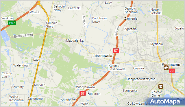 mapa Lesznowola powiat piaseczyński, Lesznowola powiat piaseczyński na mapie Targeo