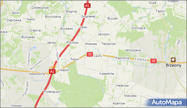 mapa Lipiny gmina Nowosolna, Lipiny gmina Nowosolna na mapie Targeo