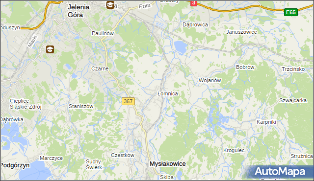 mapa Łomnica gmina Mysłakowice, Łomnica gmina Mysłakowice na mapie Targeo