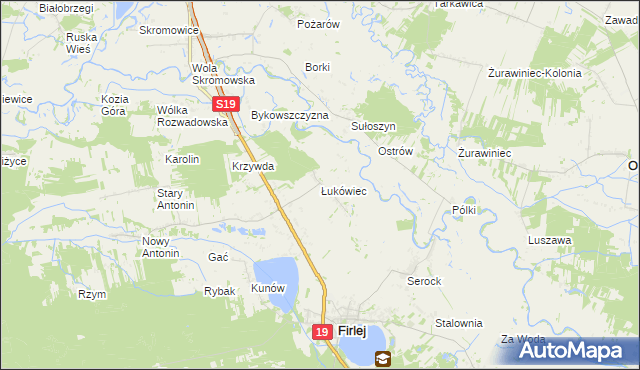 mapa Łukówiec gmina Firlej, Łukówiec gmina Firlej na mapie Targeo