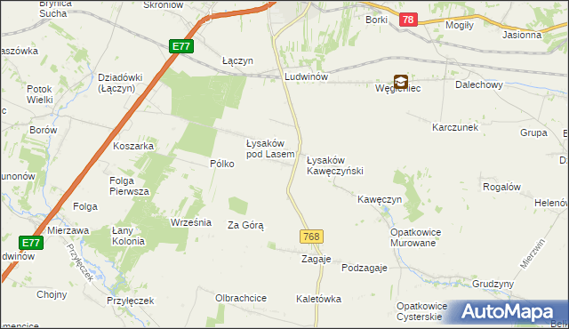 mapa Łysaków Drugi, Łysaków Drugi na mapie Targeo