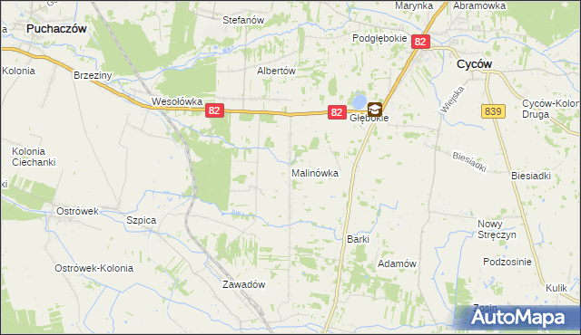 mapa Malinówka gmina Cyców, Malinówka gmina Cyców na mapie Targeo