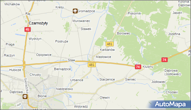 mapa Masłowice gmina Wieluń, Masłowice gmina Wieluń na mapie Targeo